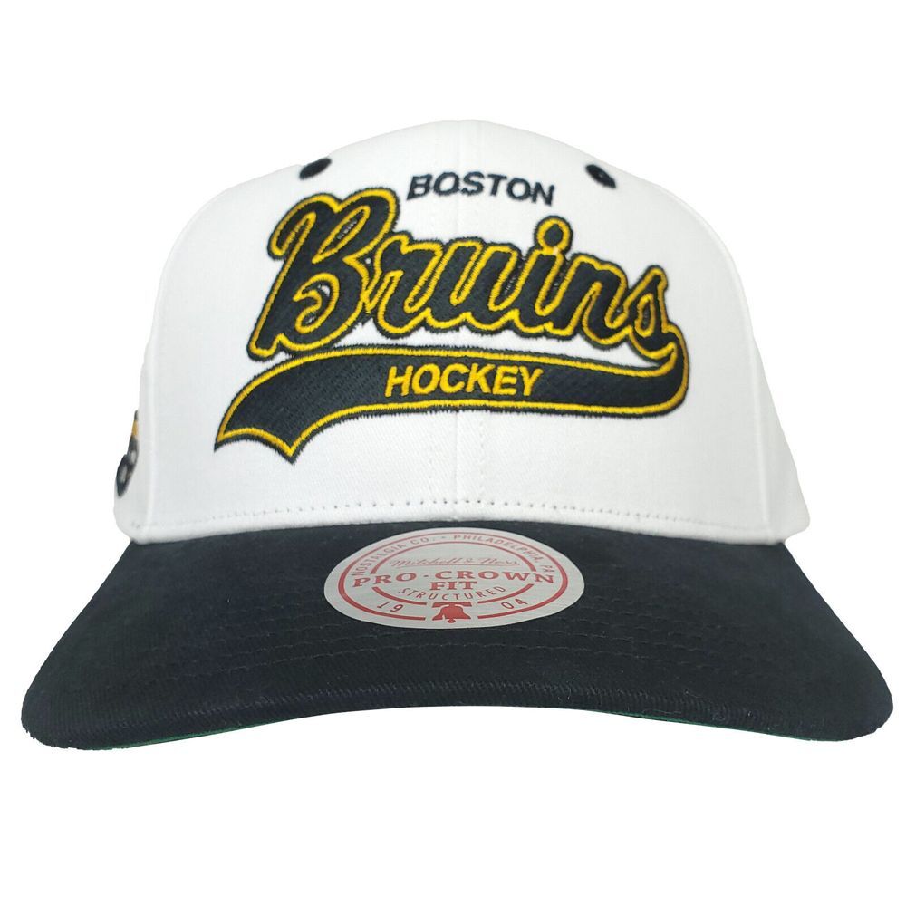 Boston Bruins Mitchell &‎ Ness NHL Pro Fit Snapback Hat Cap White Black NWT
